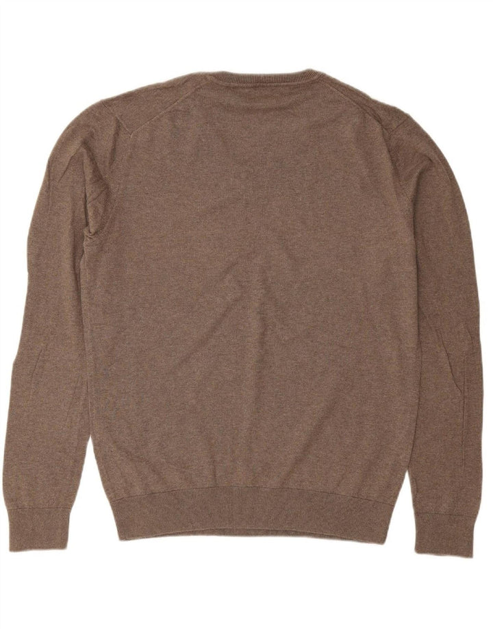 ZARA Mens V-Neck Jumper Sweater Large Brown Cotton