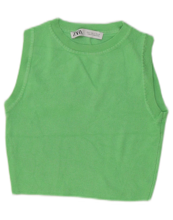 Zara Womens Crop Vest Top UK 10 Small Green Viscose
