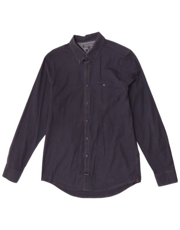 Tommy Hilfiger Mens Stretch Slim Fit Shirt Large Navy Blue Cotton