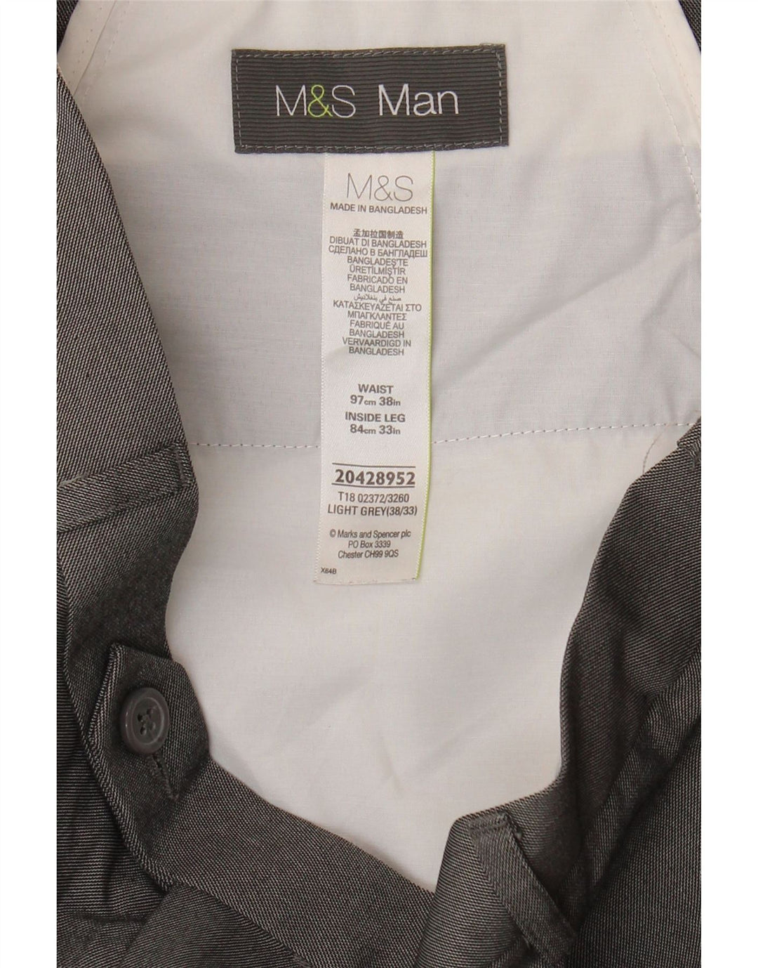 Marks & Spencer Mens Straight Pegged Suit Trousers W38 L29 Grey Polyester