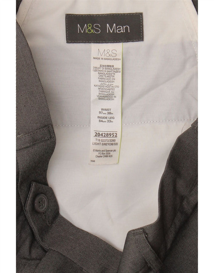 Marks & Spencer Mens Straight Pegged Suit Trousers W38 L29 Grey Polyester