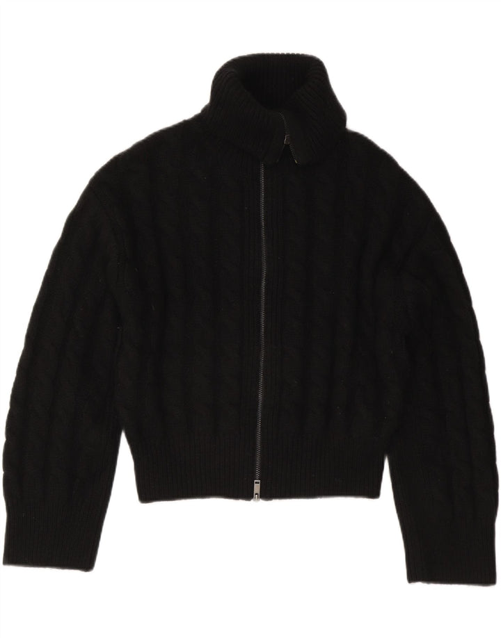 Cos Womens Crop Oversized Cardigan Sweater UK 10 Small Black Wool