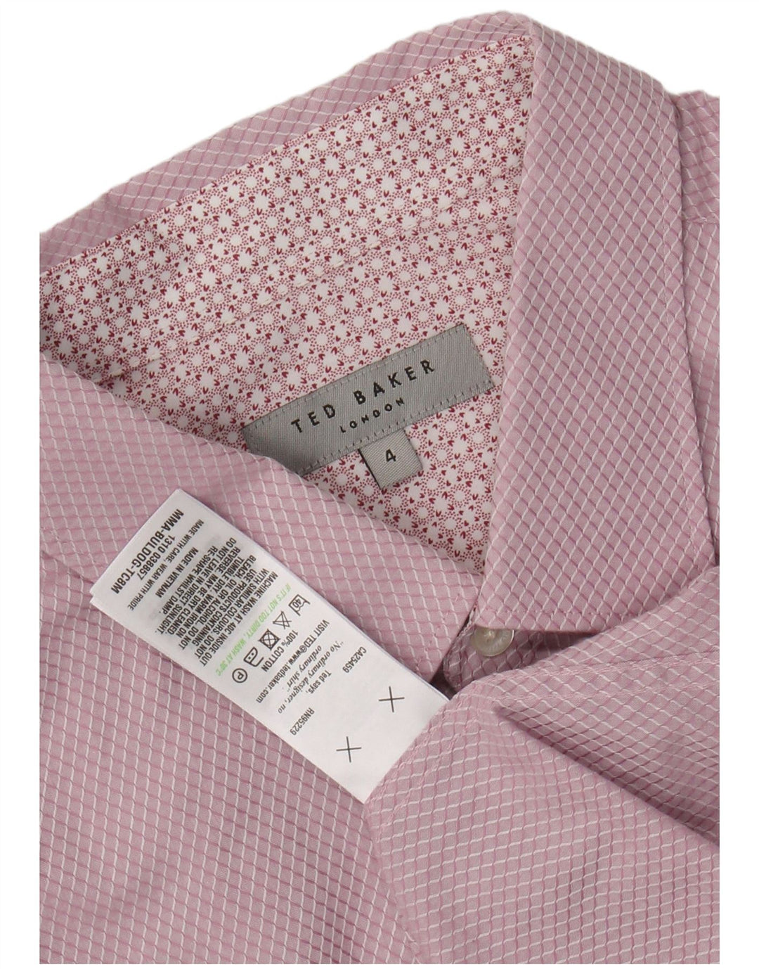 Ted Baker Mens Shirt Size 4 Large Pink Argyle/Diamond Cotton