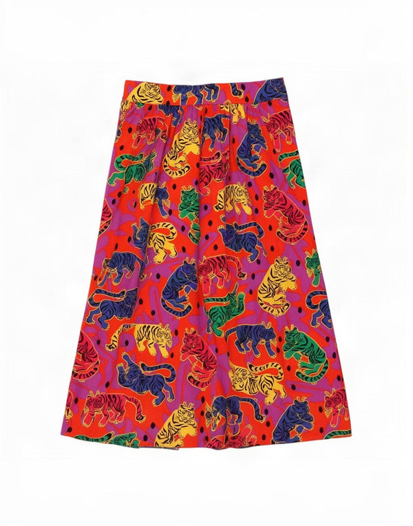 Piombo Womens Flared Skirt Medium W30 Orange Animal Print Cotton