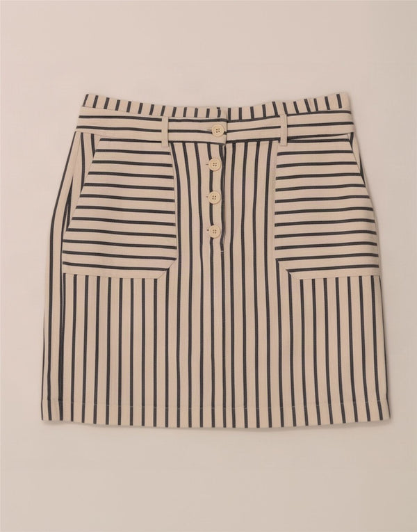 Oasis Womens Mini Skirt UK 10 Small W28 White Striped Cotton