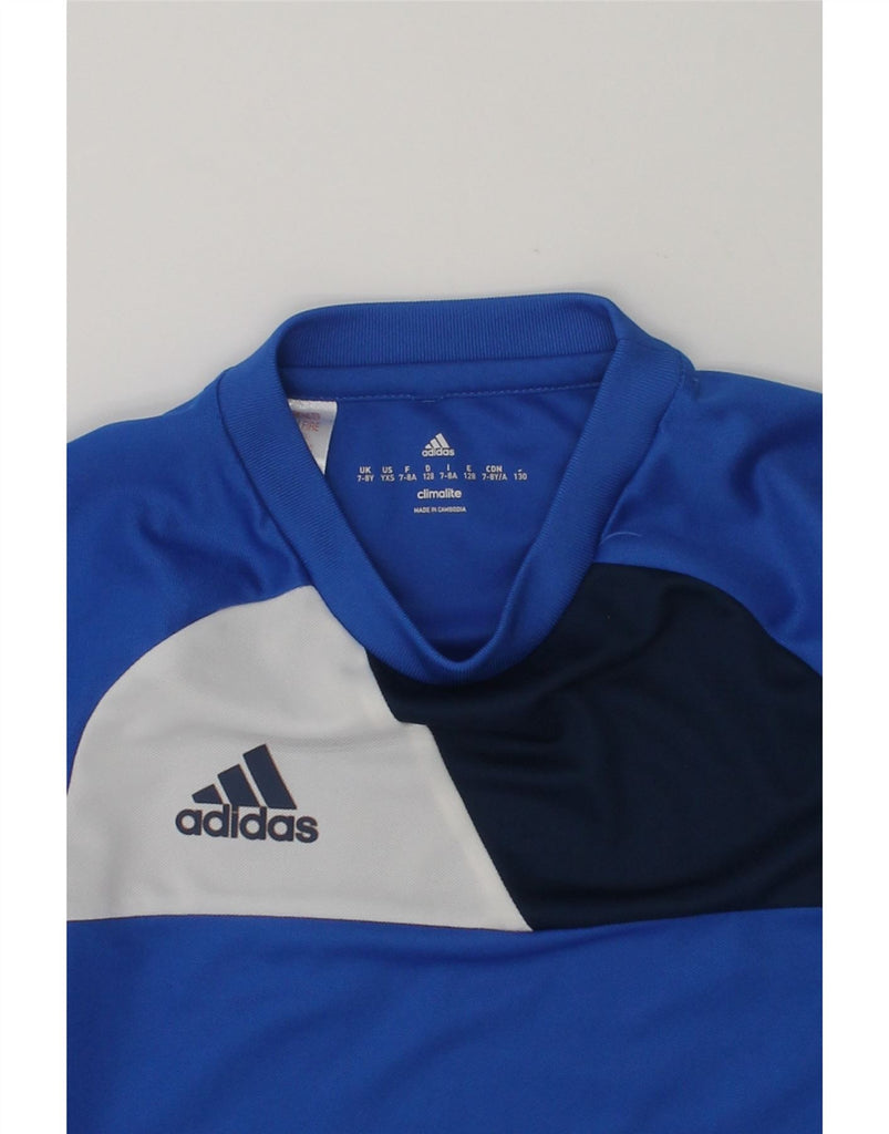 ADIDAS Boys Climalite Graphic Top Long Sleeve 7-8 Years Blue Colourblock | Vintage Adidas | Thrift | Second-Hand Adidas | Used Clothing | Messina Hembry 