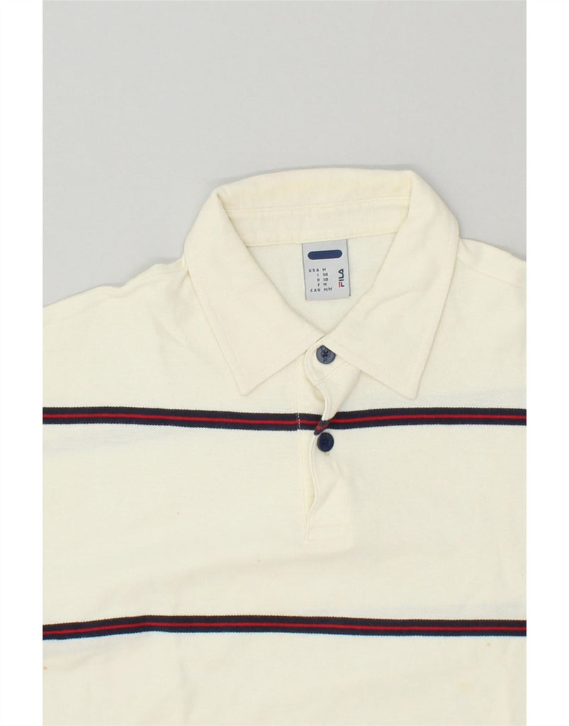 FILA Mens Polo Shirt IT 50 Medium Off White Striped Cotton Vintage Fila and Second-Hand Fila from Messina Hembry 