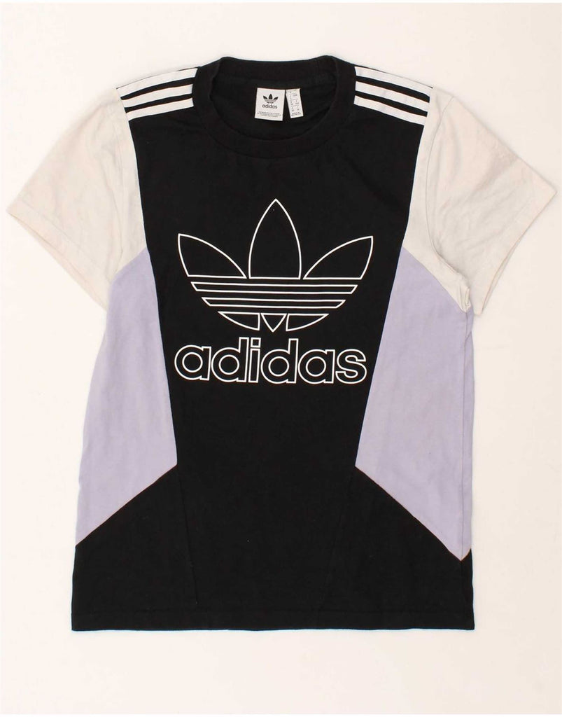 ADIDAS Womens Oversized Graphic T-Shirt Top UK 4 XS Multicoloured Vintage Adidas and Second-Hand Adidas from Messina Hembry 