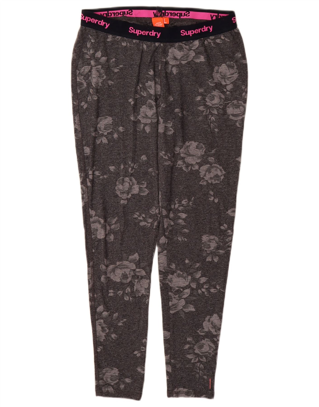 SUPERDRY Womens Graphic Leggings UK 14 Large  Grey Floral Cotton