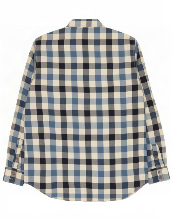 Musto Mens Flannel Shirt Size 16 1/2 Large Blue Check Cotton