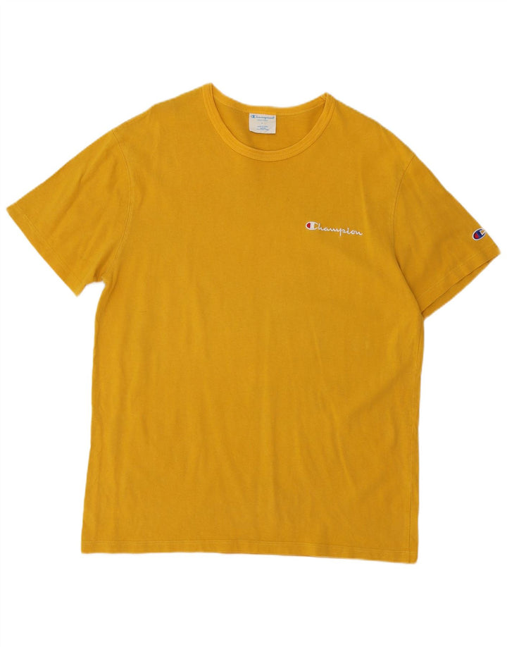 Champion Mens Heritage T-Shirt Top Large Yellow Cotton