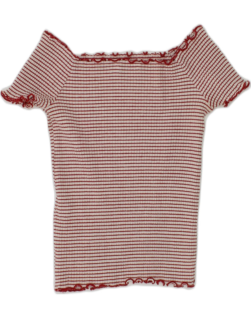 ZARA Womens Off Shoulder Top UK 8 Small Red Striped Cotton | Vintage Zara | Thrift | Second-Hand Zara | Used Clothing | Messina Hembry 