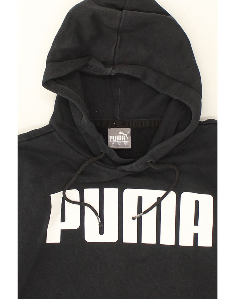 PUMA Mens Graphic Hoodie Jumper Small Black Cotton | Vintage Puma | Thrift | Second-Hand Puma | Used Clothing | Messina Hembry 