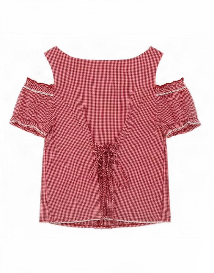 Spieth & Wensky Womens Off Shoulder Blouse Top UK 14 Medium Red Gingham