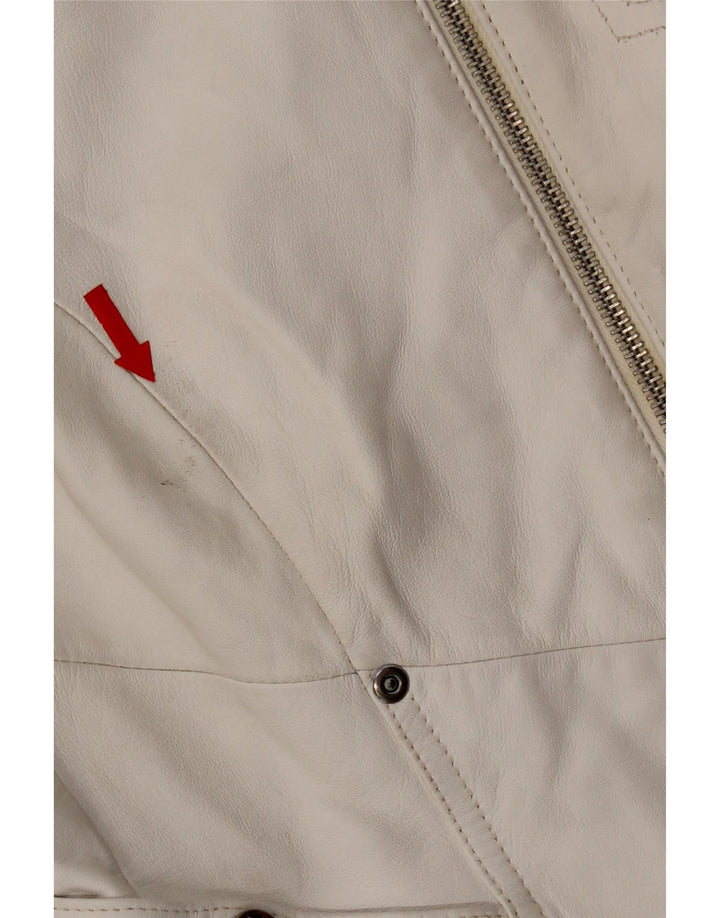 Conbipel Womens Leather Biker Jacket IT 42 Medium White Leather