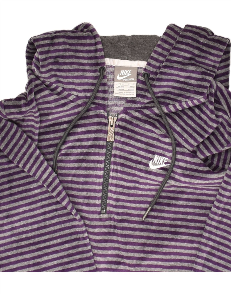 NIKE Womens Zip Neck Hoodie Jumper UK 16/18 Large Purple Striped Cotton | Vintage Nike | Thrift | Second-Hand Nike | Used Clothing | Messina Hembry 