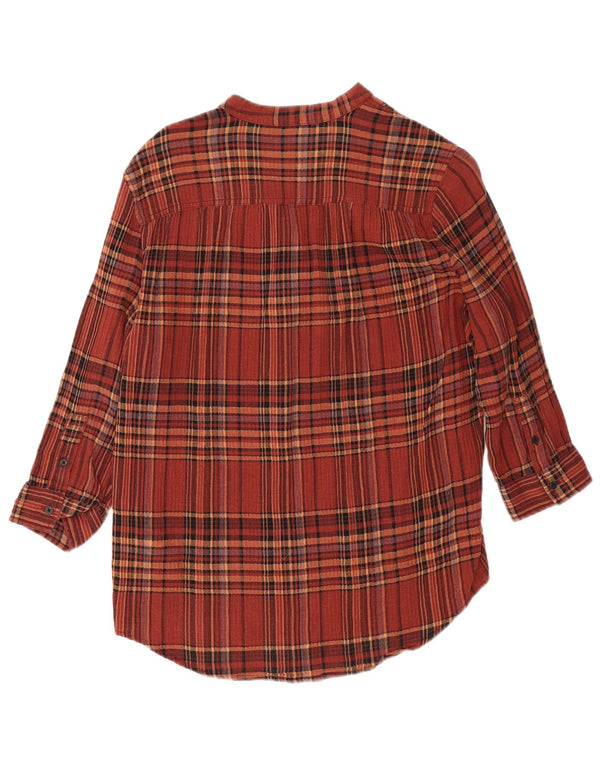 Lee Womens 3/4 Sleeve Relaxed Fit Blouse Top UK 10 Small Maroon Plaid