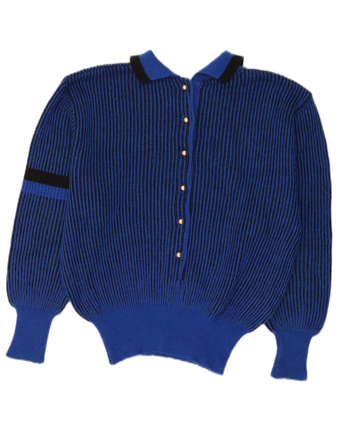VINTAGE Womens Polo Neck Jumper Sweater UK 12 Medium Blue Striped