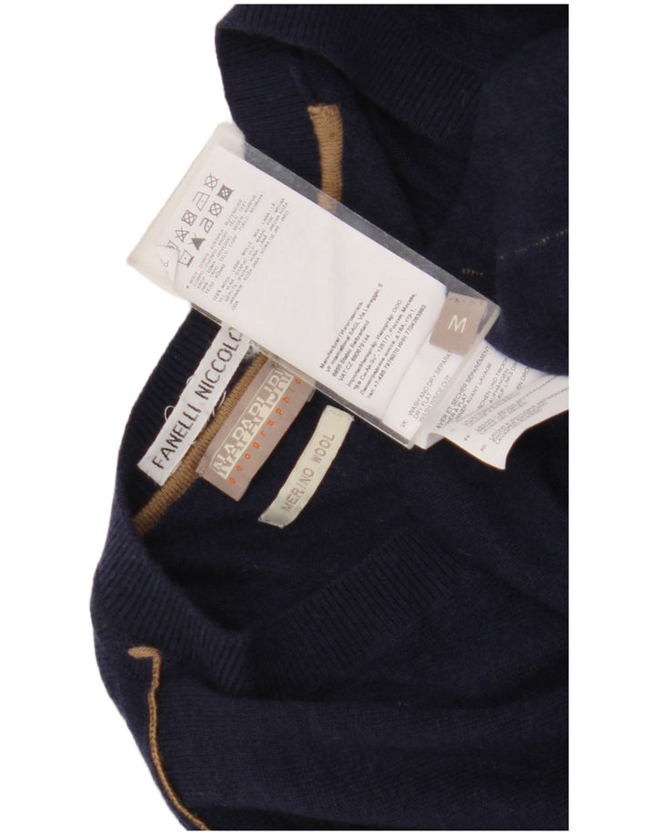 Napapijri Mens Geographic V-Neck Jumper Sweater Medium Navy Blue Wool