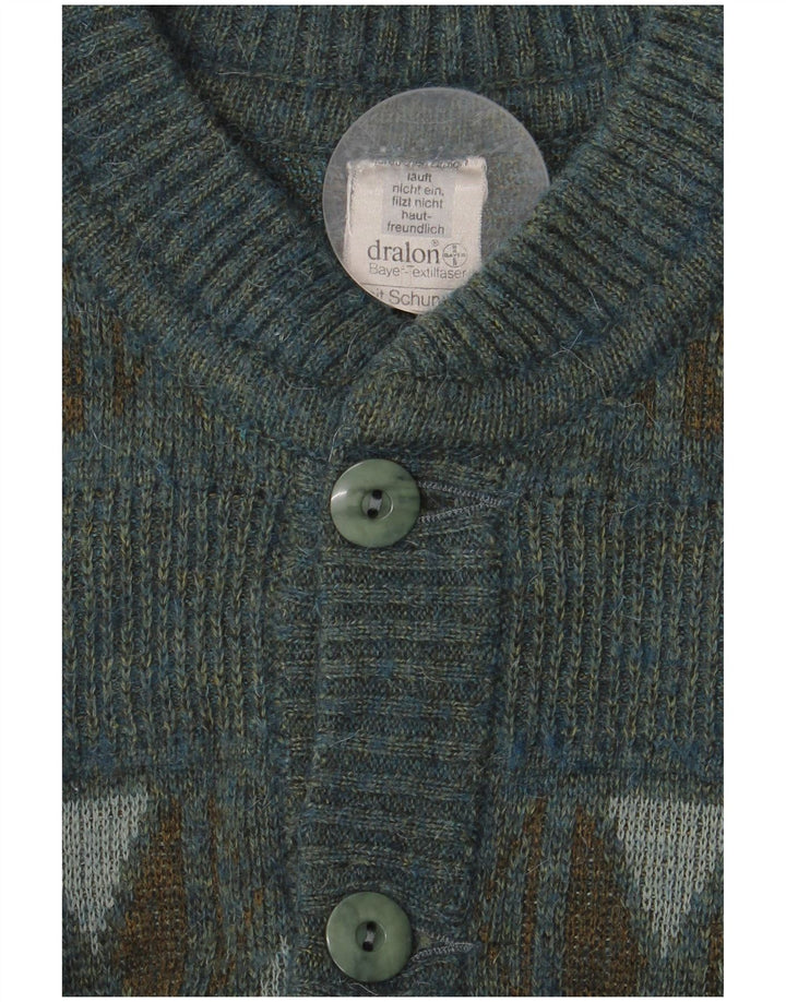 DRALON Mens Cardigan Sweater Medium Multicoloured Geometric Polyacrylic