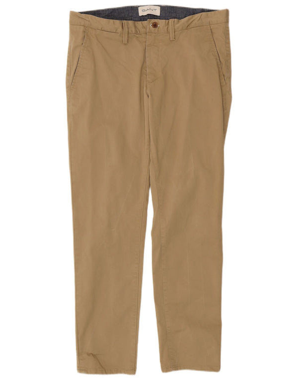 Gant Mens Slim Chino Trousers W34 L30 Beige Cotton