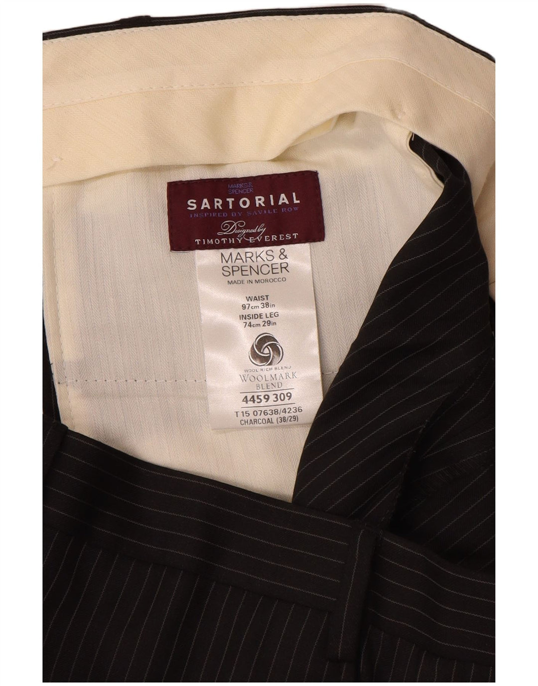 MARKS & SPENCER Mens Straight Suit Trousers W38 L29 Grey Pinstripe Wool
