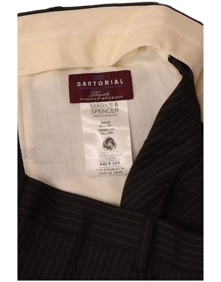 MARKS & SPENCER Mens Straight Suit Trousers W38 L29 Grey Pinstripe Wool