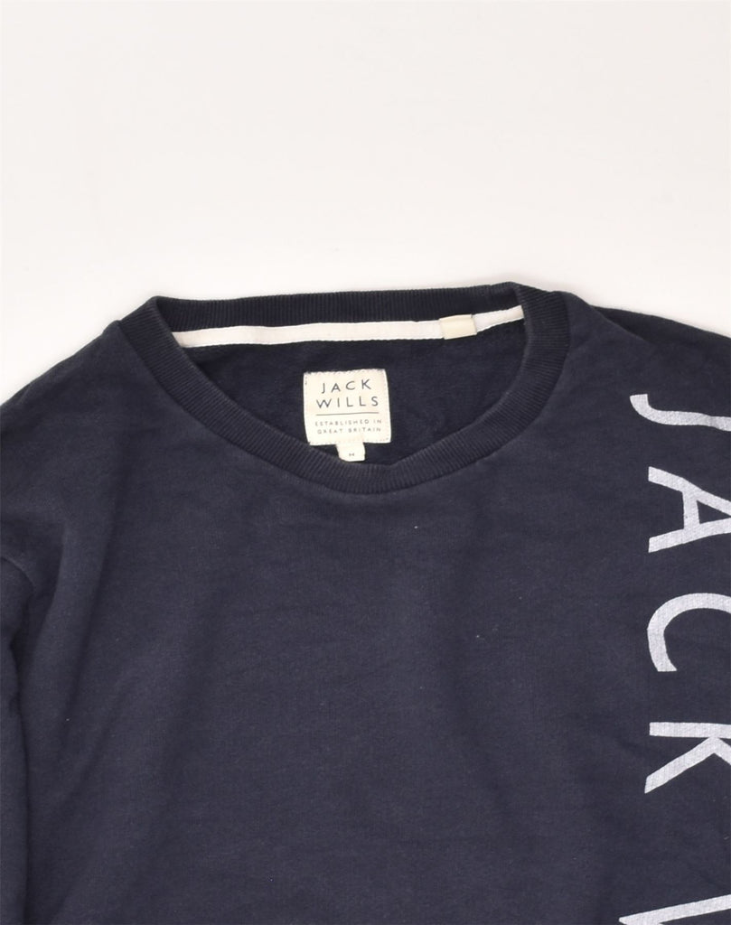 JACK WILLS Mens Graphic Sweatshirt Jumper Medium Navy Blue Cotton | Vintage Jack Wills | Thrift | Second-Hand Jack Wills | Used Clothing | Messina Hembry 