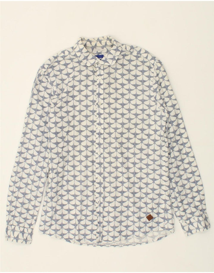 JULES Mens Abstract Pattern Slim Shirt Large White Cotton Vintage Jules and Second-Hand Jules from Messina Hembry 