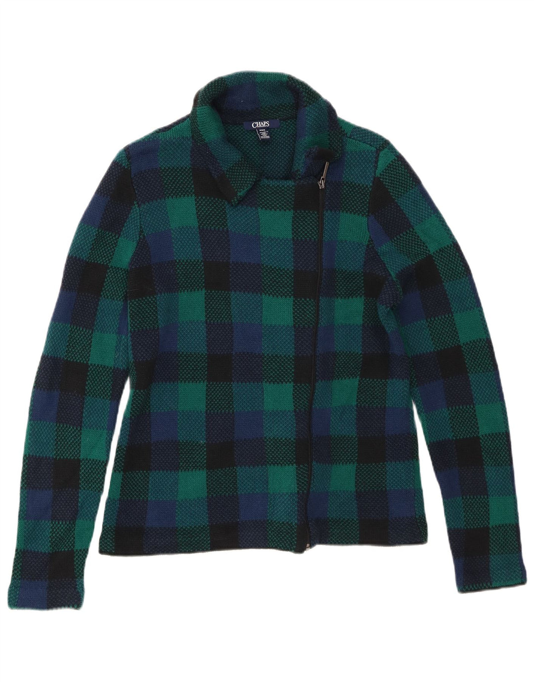 Chaps Womens Cardigan Sweater UK 14 Medium Green Check Cotton
