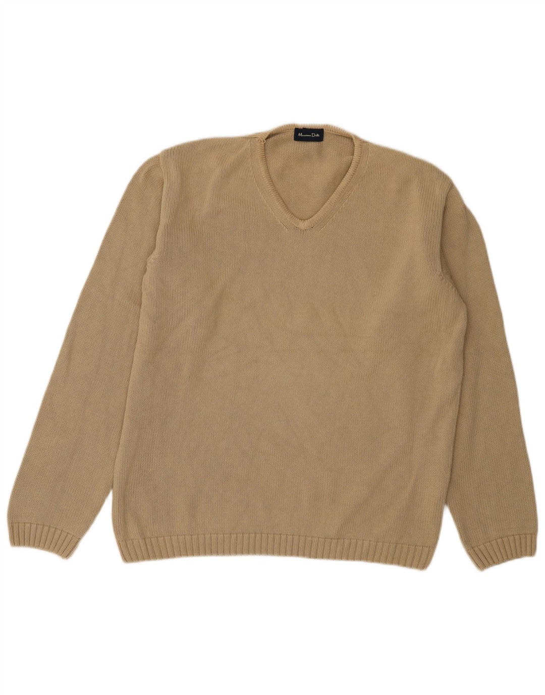 Massimo Dutti Mens V-Neck Jumper Sweater Large Beige Cotton