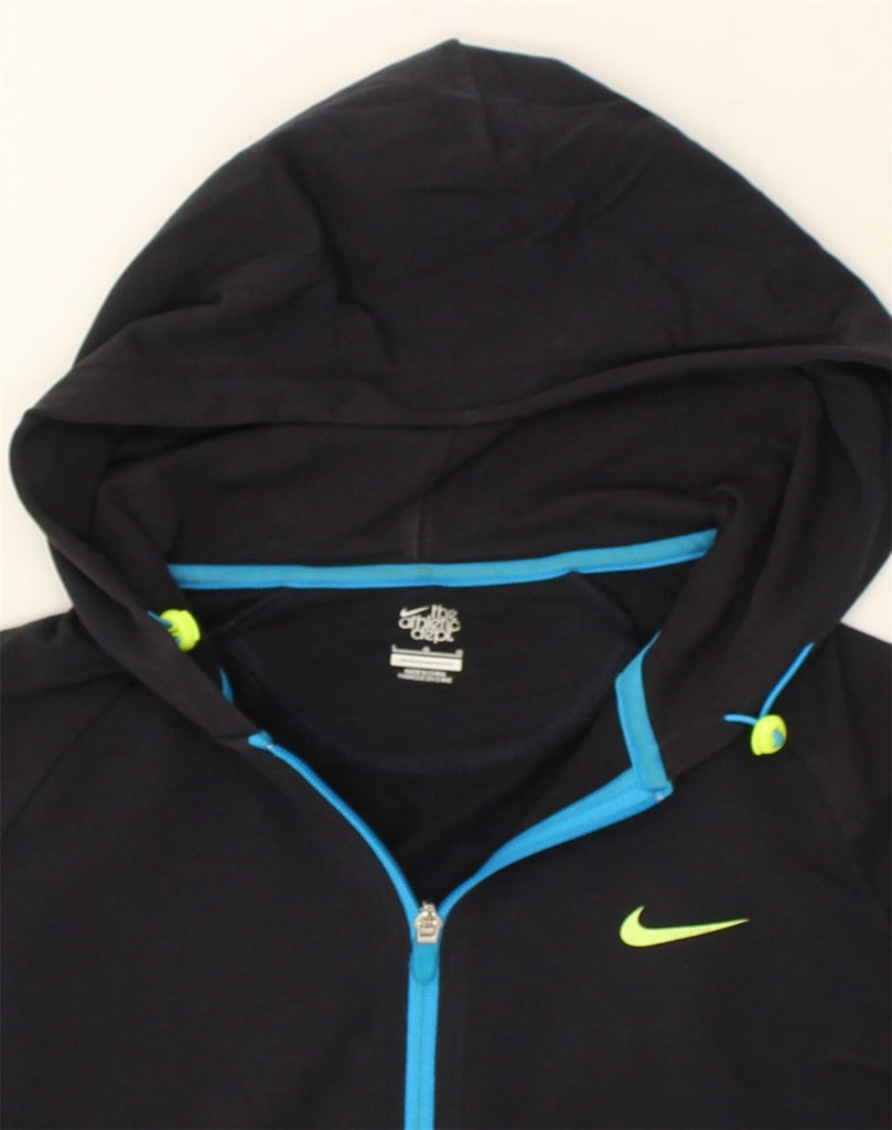 NIKE Womens Zip Hoodie Sweater UK 16 Large Navy Blue Cotton | Vintage Nike | Thrift | Second-Hand Nike | Used Clothing | Messina Hembry 