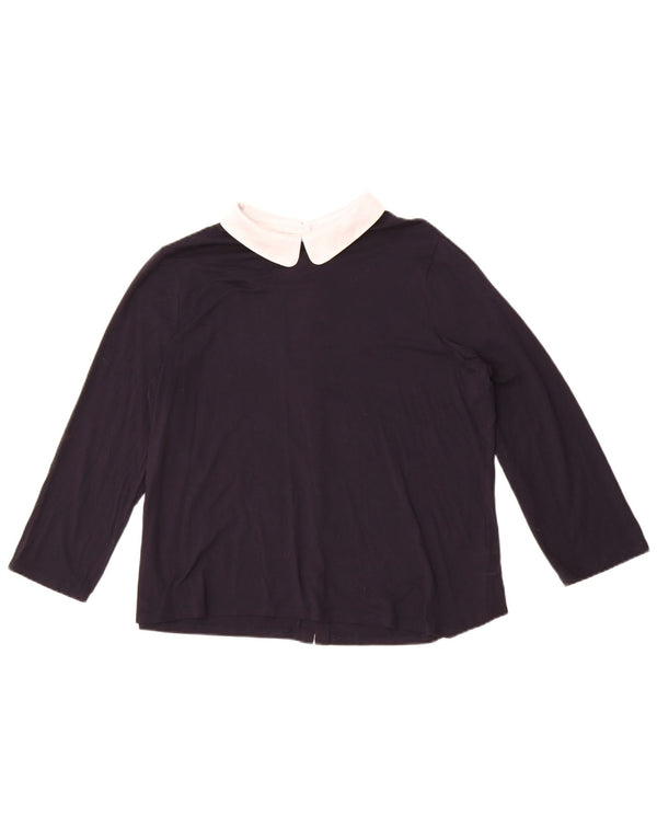 Hobbs Womens 3/4 Sleeve Shirt Blouse UK 16 Large Navy Blue Colourblock