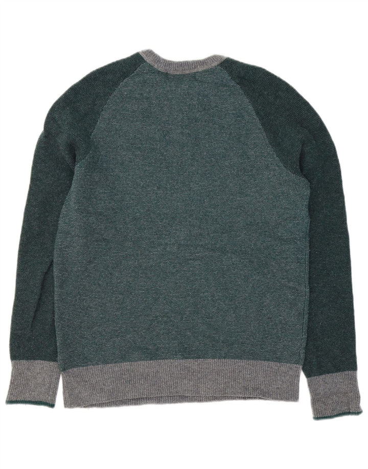 John Lewis Mens Crew Neck Jumper Sweater Small Green Colourblock Lambswool