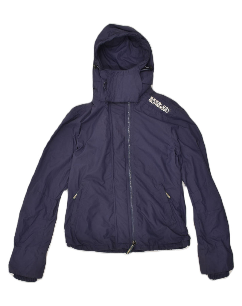 SUPERDRY Womens Slim Fit Hooded Rain Jacket UK 12 Medium Navy Blue Nylon | Vintage Superdry | Thrift | Second-Hand Superdry | Used Clothing | Messina Hembry 