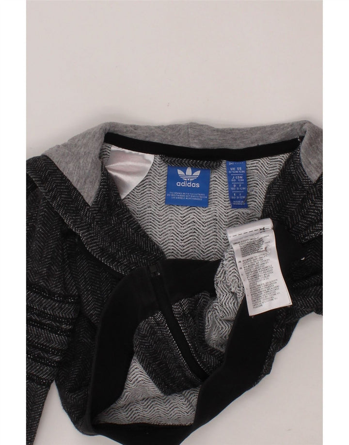 ADIDAS Baby Boys Graphic Zip Hoodie Sweater 9-12 Months Grey Chevron