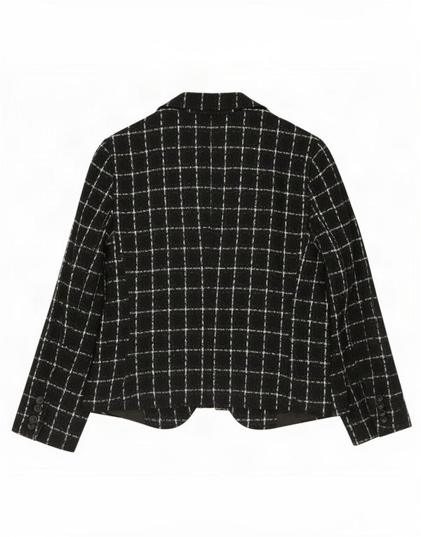 Zara Womens 1 Button Blazer Jacket EU 44 XL Black Plaid Acrylic