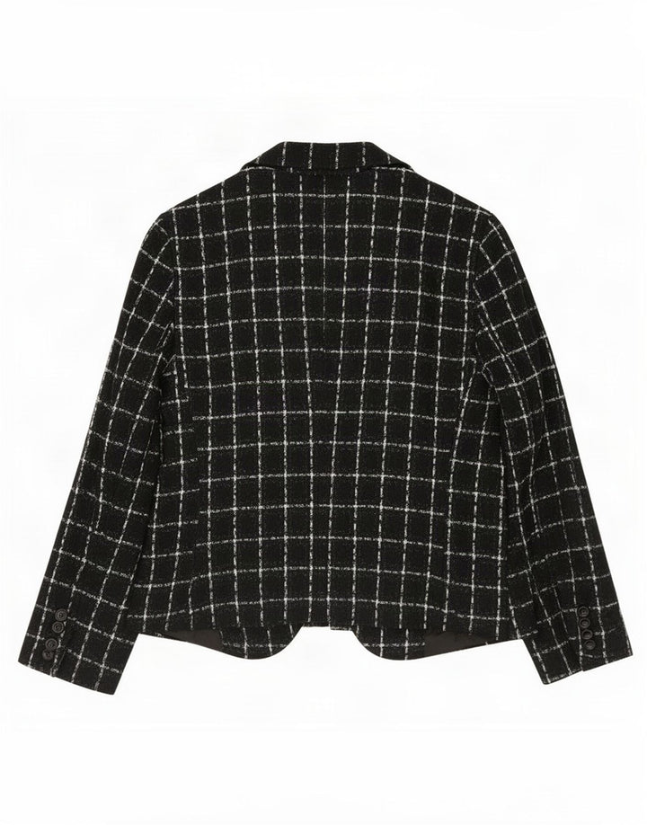 Zara Womens 1 Button Blazer Jacket EU 44 XL Black Plaid Acrylic