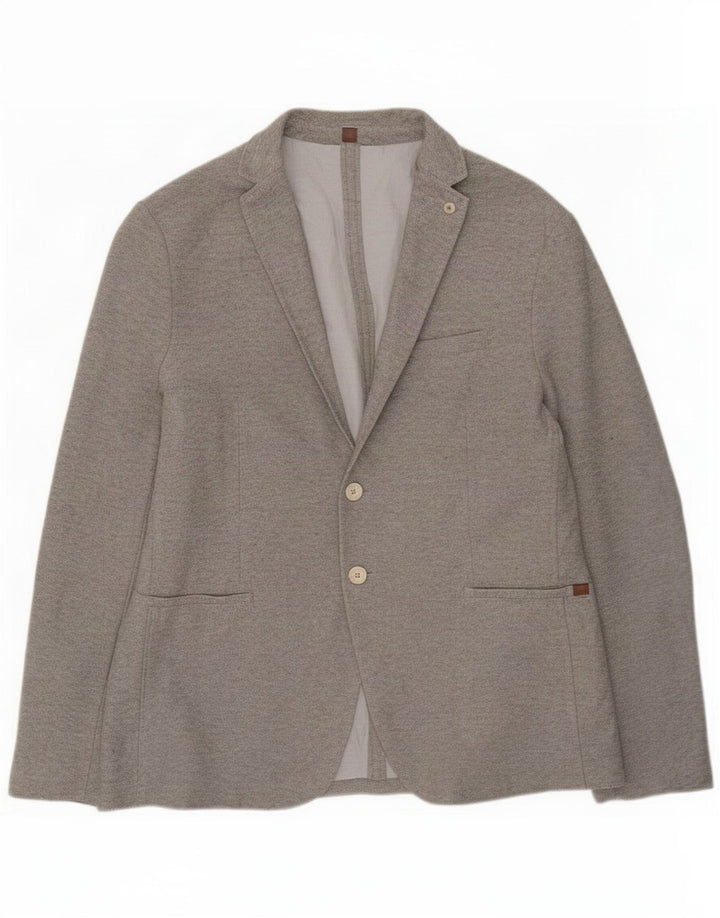 Zara Mens 2 Button Blazer Jacket EU 56 XL Grey Polyester