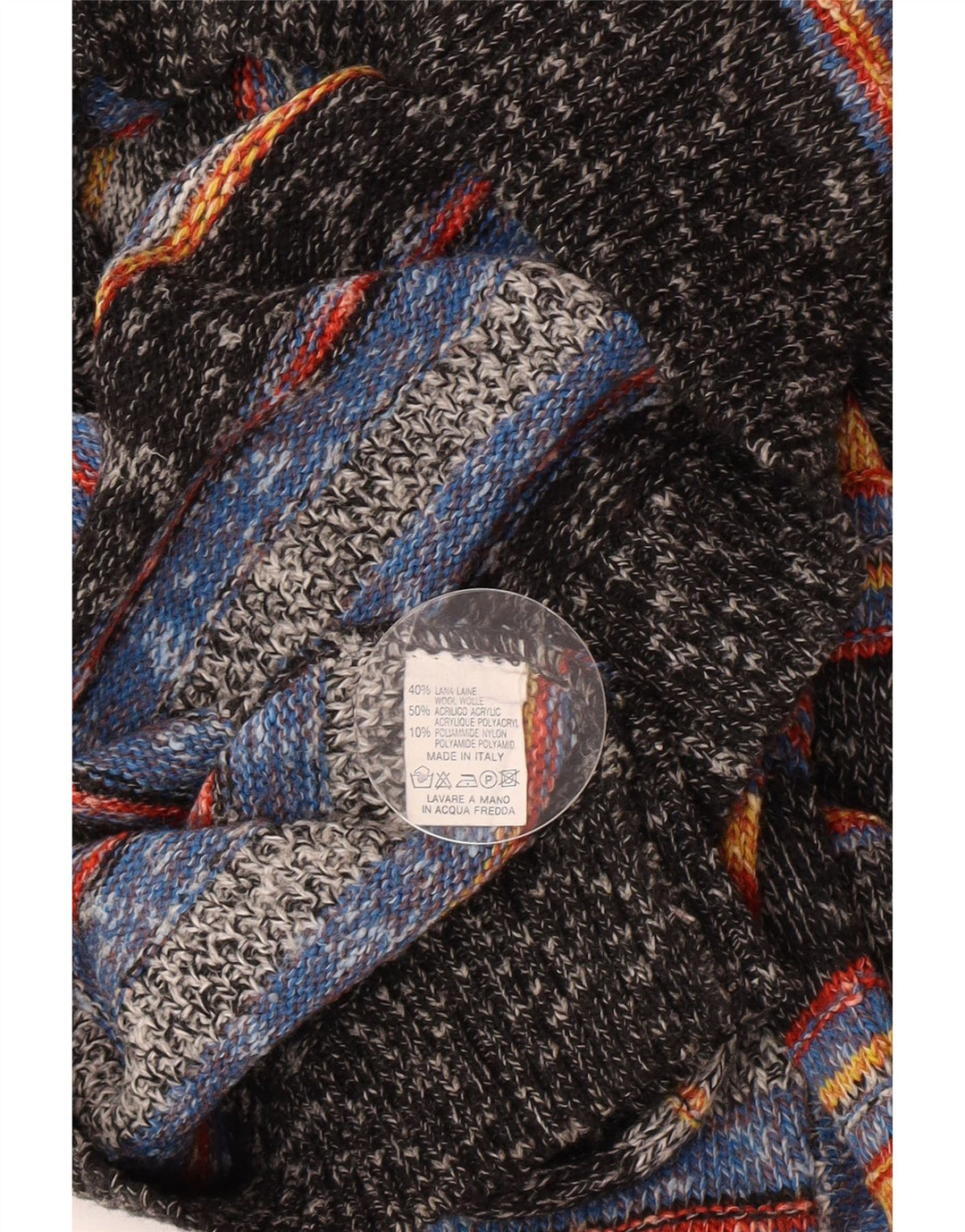 Vintage Mens V-Neck Jumper Sweater Large Multicoloured Striped Acrylic