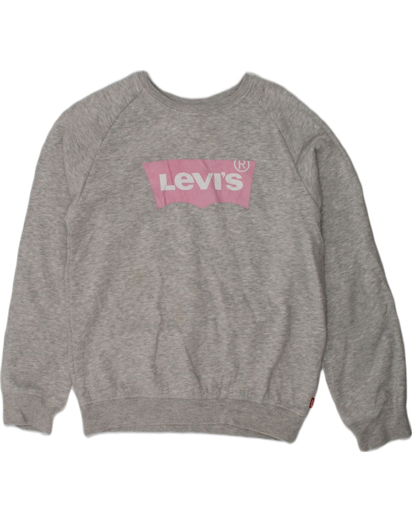 LEVI'S Girls Graphic Sweatshirt Jumper 14-15 Years XL Grey Cotton | Vintage Levi's | Thrift | Second-Hand Levi's | Used Clothing | Messina Hembry 