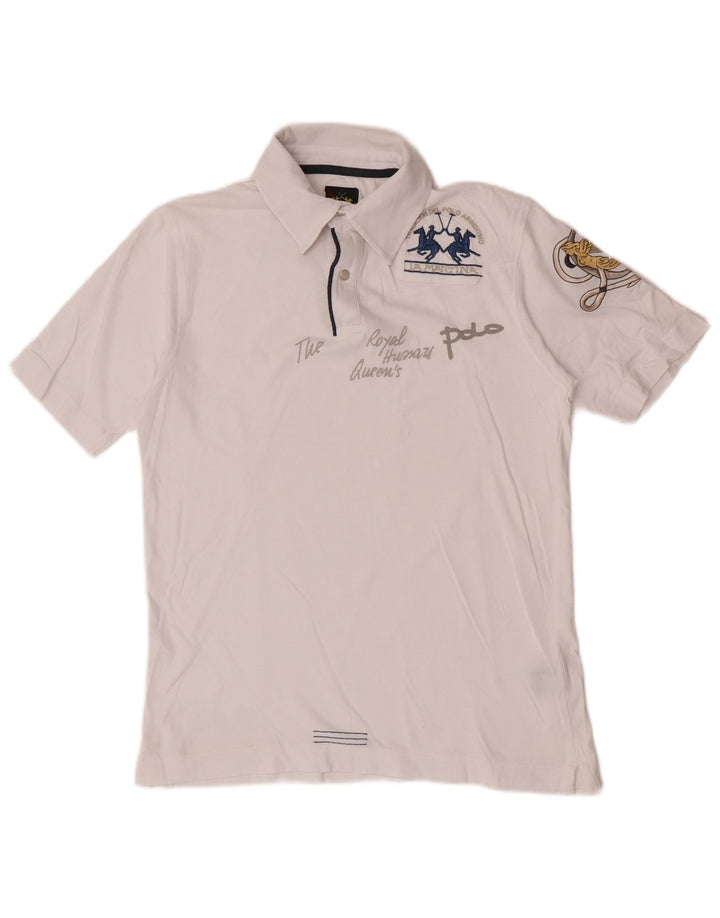 La Martina Mens Graphic Polo Shirt Medium White Cotton