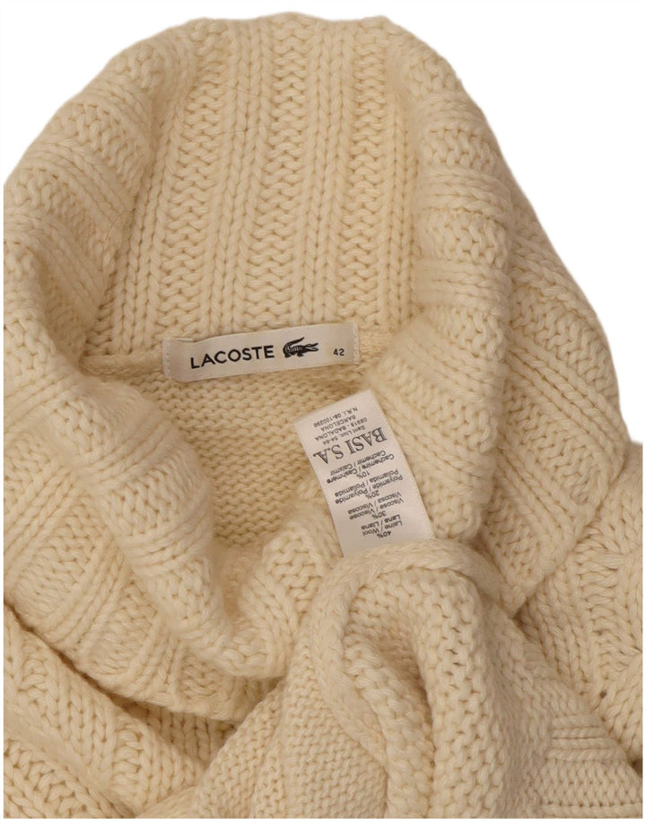 Lacoste Womens Roll Neck Jumper Sweater Size 42 Large Off White Wool