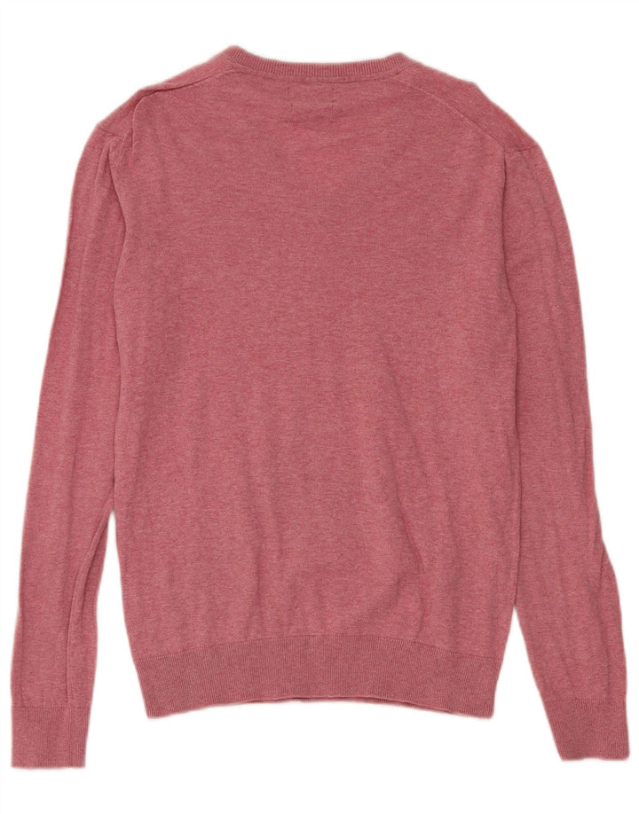 Zara Mens V-Neck Jumper Sweater Medium Pink Cotton