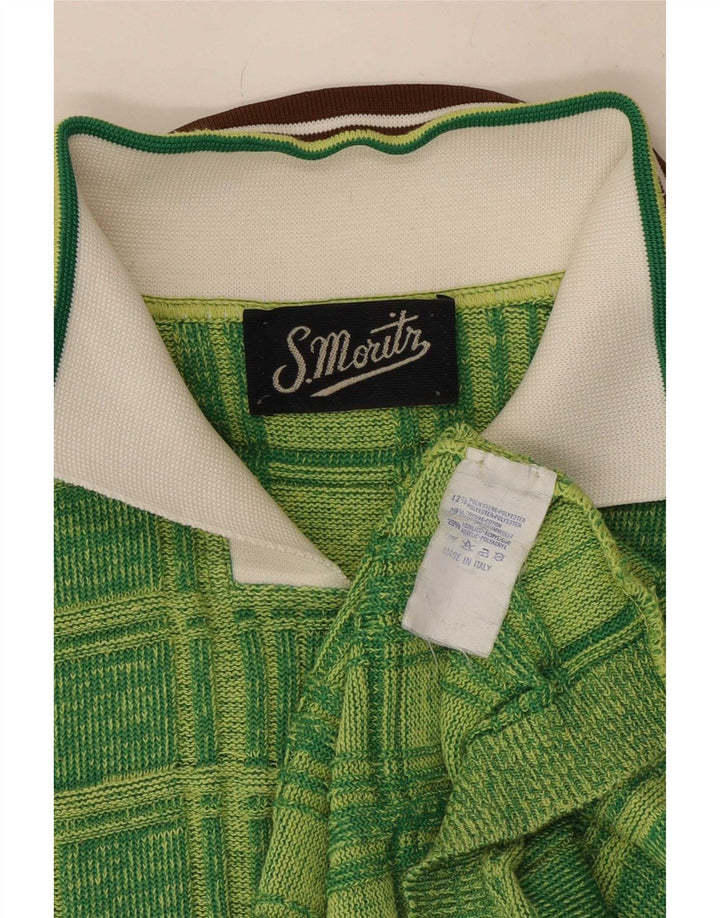 S.Moritz Mens Short Sleeve Polo Neck Jumper Sweater Medium Green Striped