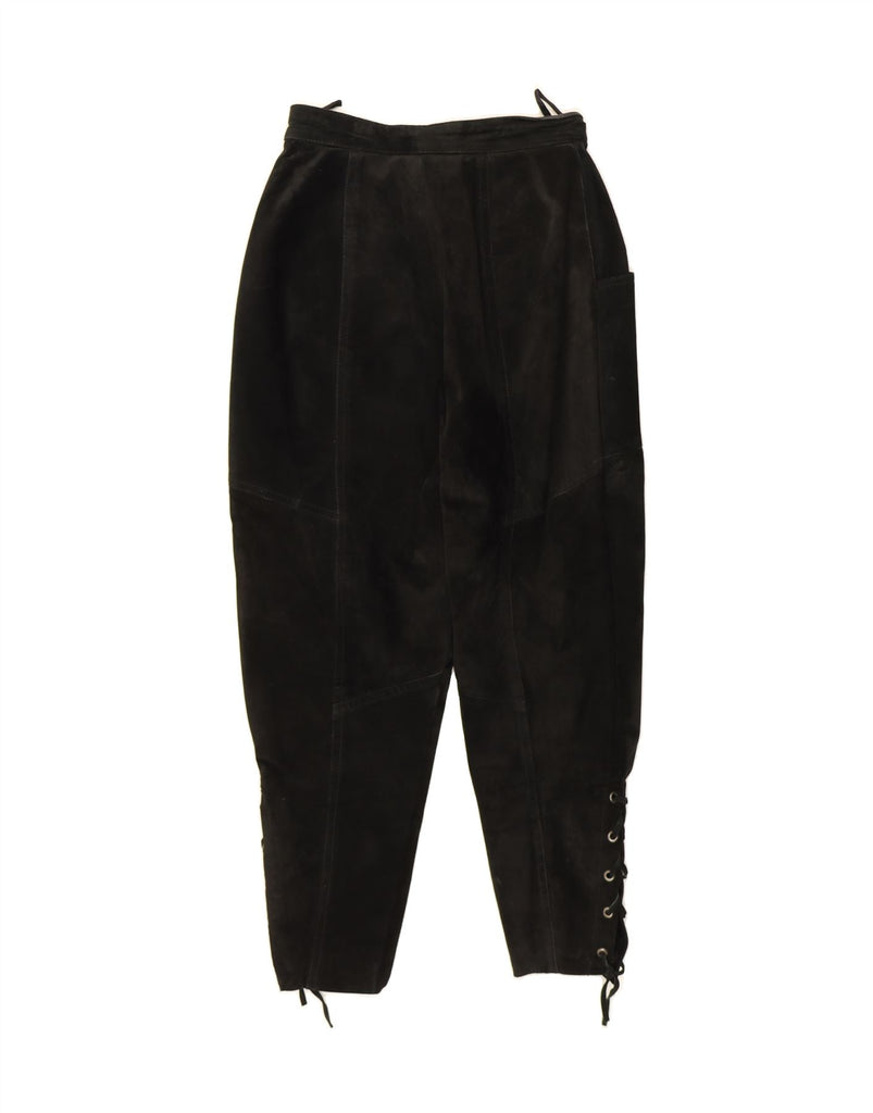 VINTAGE Womens Tapered Suede Trousers EU 38 Medium W28 L27 Black Patchwork Vintage Vintage and Second-Hand Vintage from Messina Hembry 