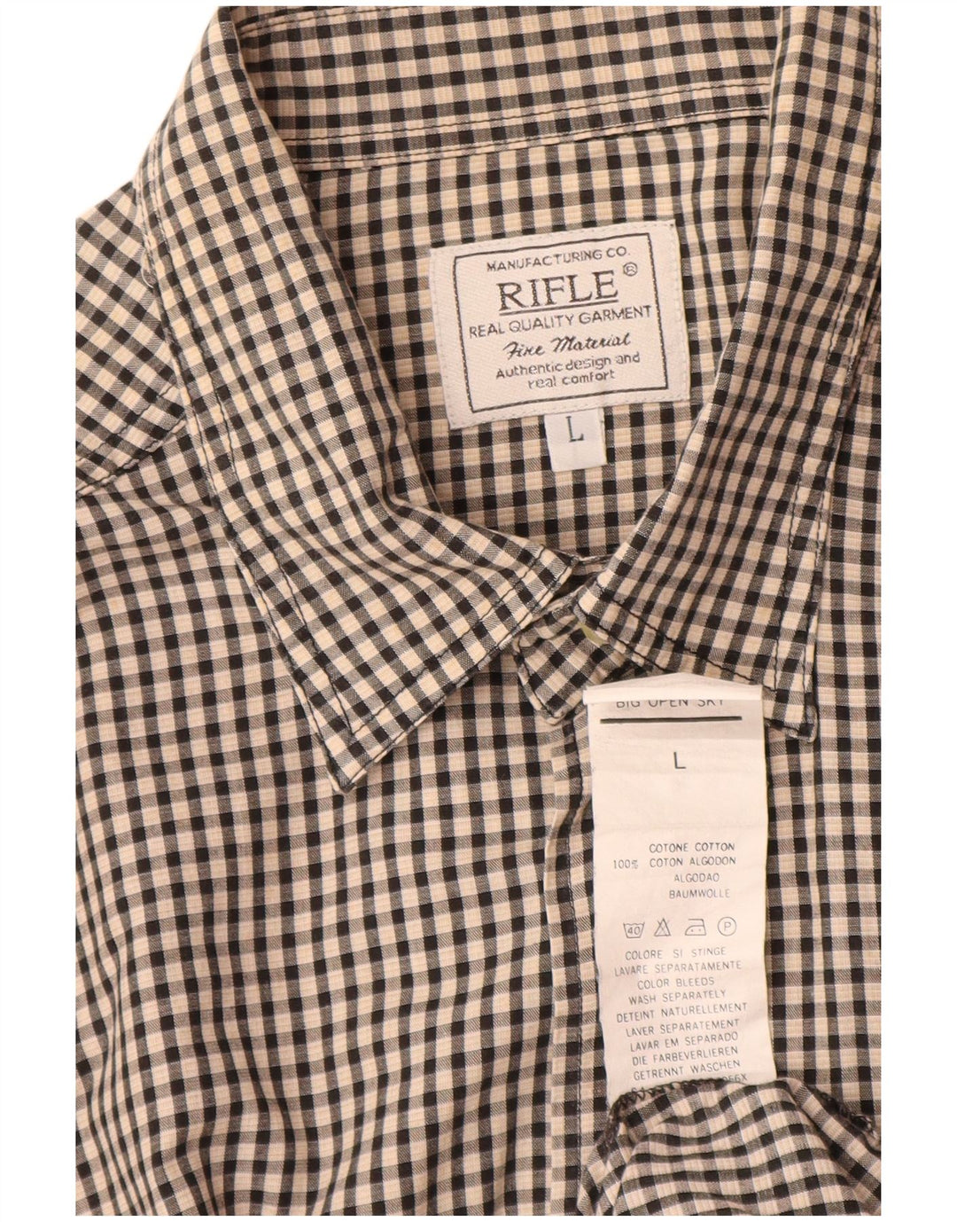 Rifle Mens Shirt Large Beige Gingham Cotton