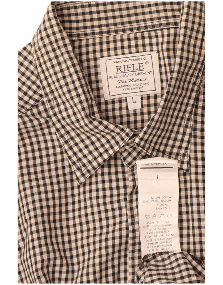 Rifle Mens Shirt Large Beige Gingham Cotton