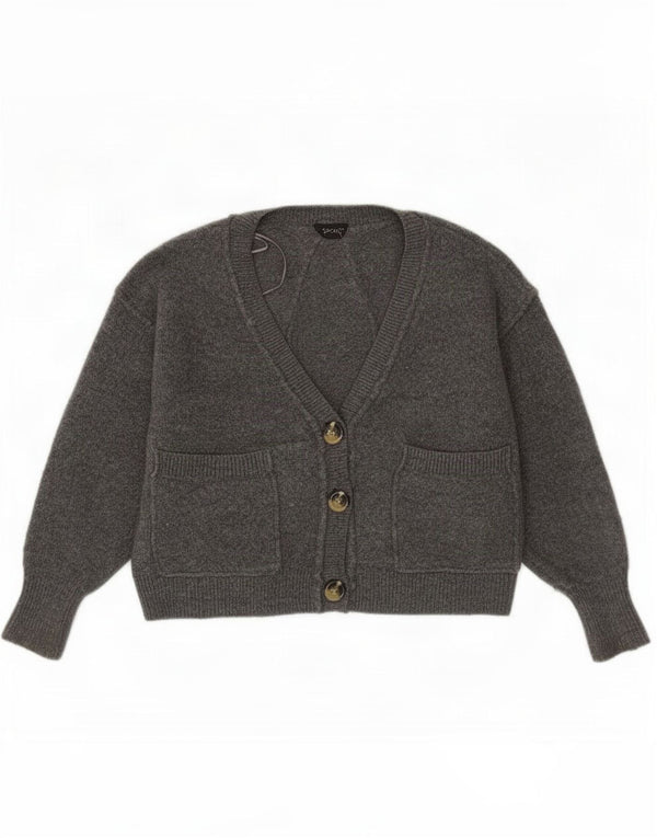 Topshop Womens Crop Oversized Cardigan Sweater UK 8 Small Grey Acrylic
