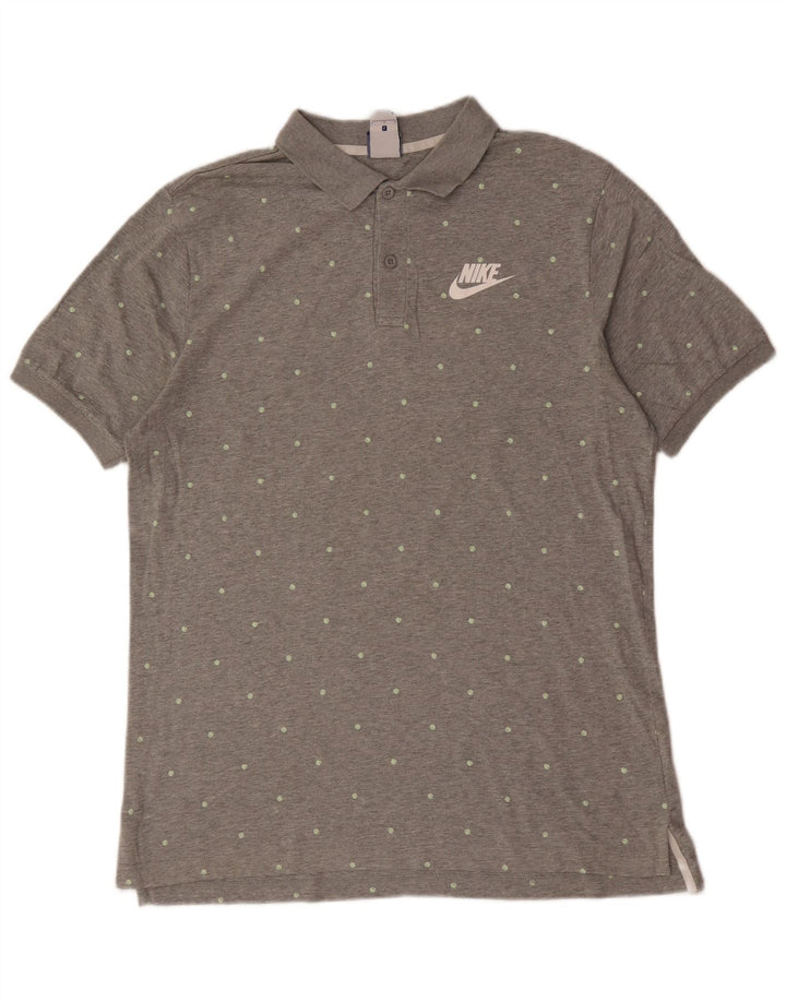 Nike Mens Polo Shirt Large Grey Polka Dot Cotton